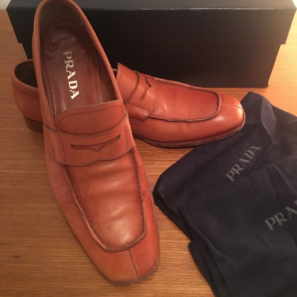 Men’s tan Prada loafers, size 7.5